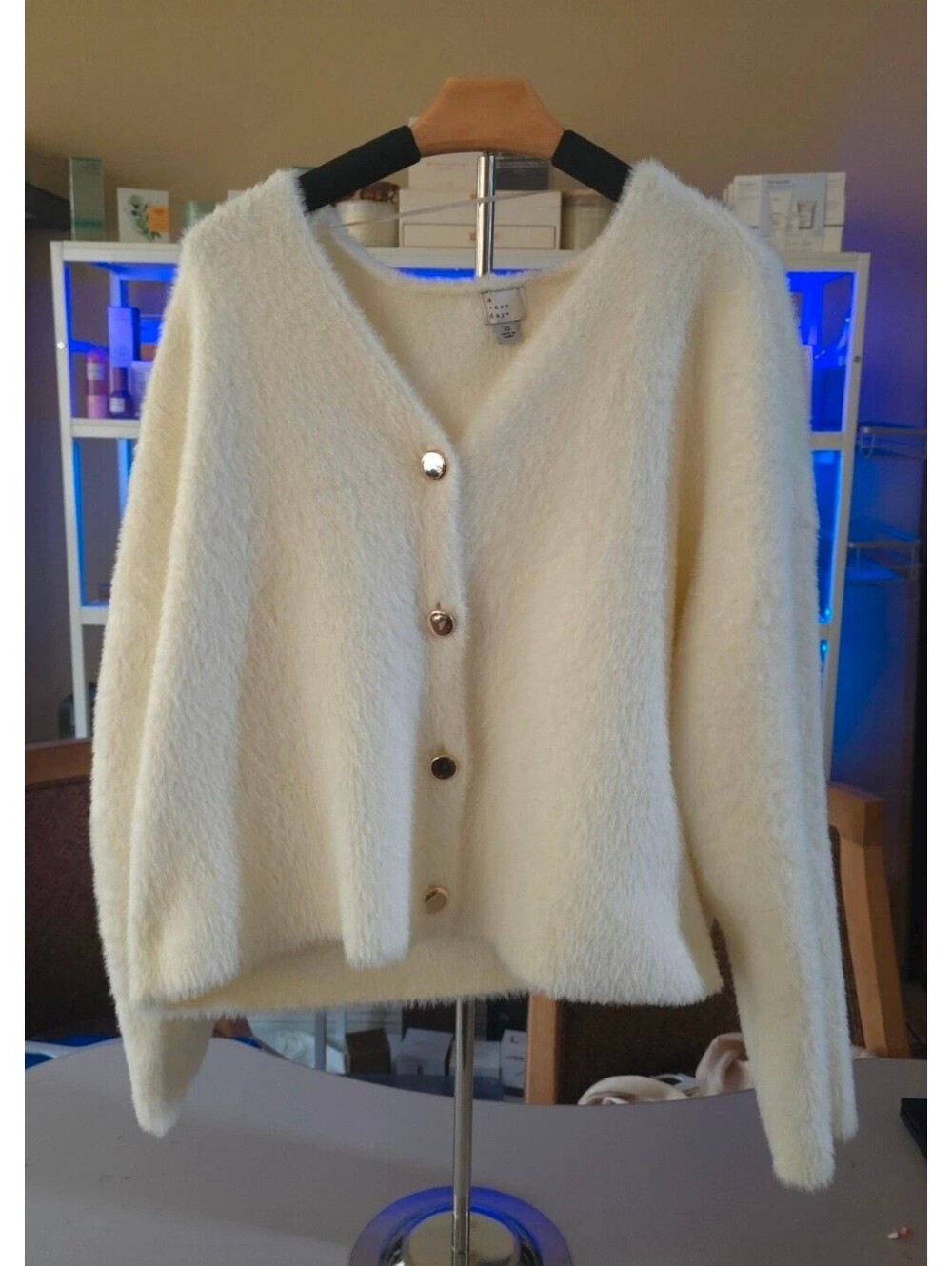 A New Day Women's Fuzzy Party Cardigan - Cream XL